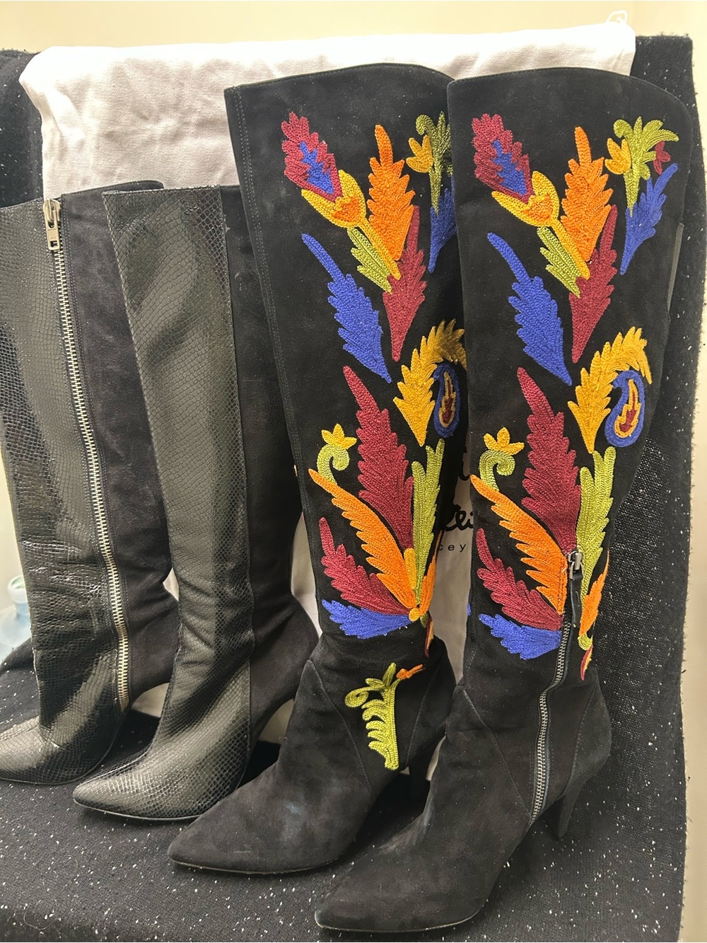2 Pairs Alice & Olivia Tall Boots- Black/Multi-Color - Picture 3 of 8